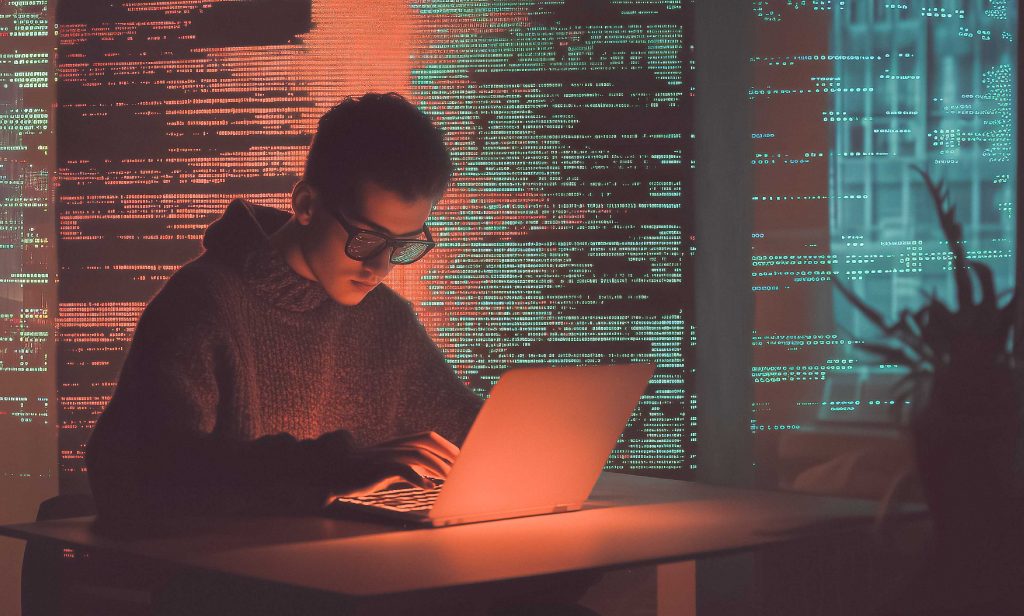 chico frente a ordenador ideando la narrativa transmedia como estrategia marketing