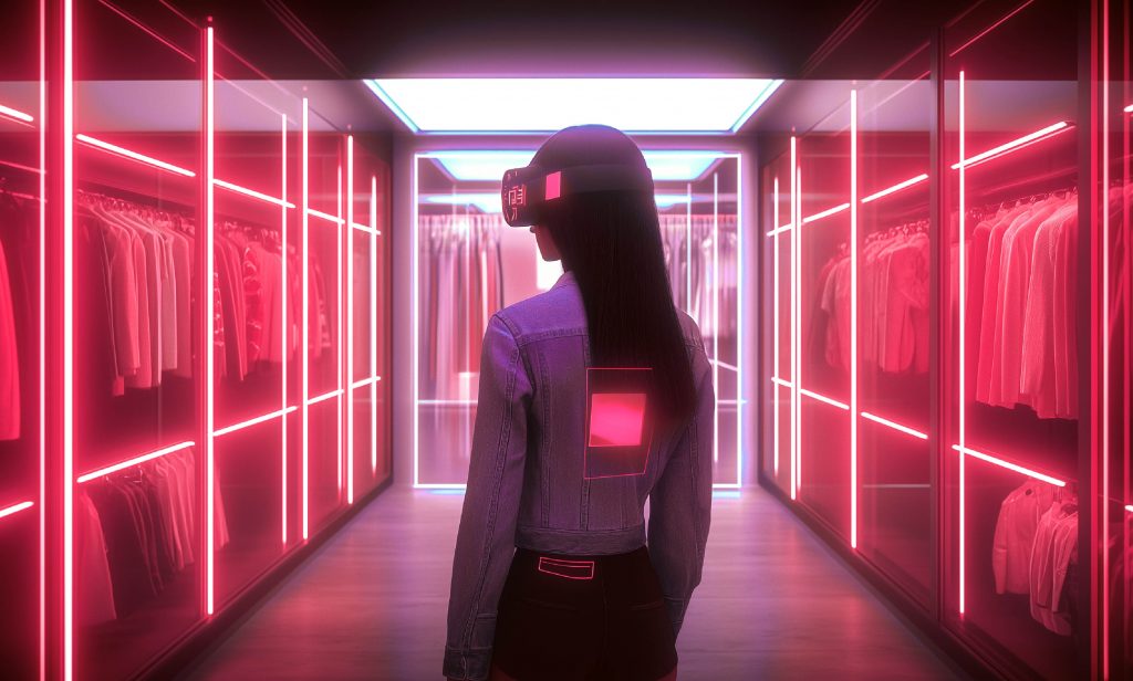 chica en pasillo con gafas realidad virtual descubriendo las tendendias del 2025 para el marketing digital