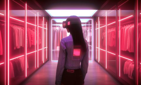 chica en pasillo con gafas realidad virtual descubriendo las tendendias del 2025 para el marketing digital