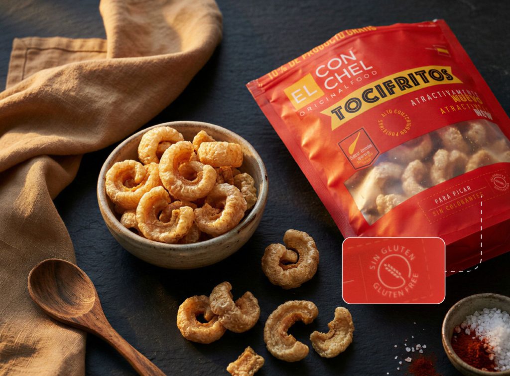 Diseño packaging Tocifritos sin gluten y sin lactosa